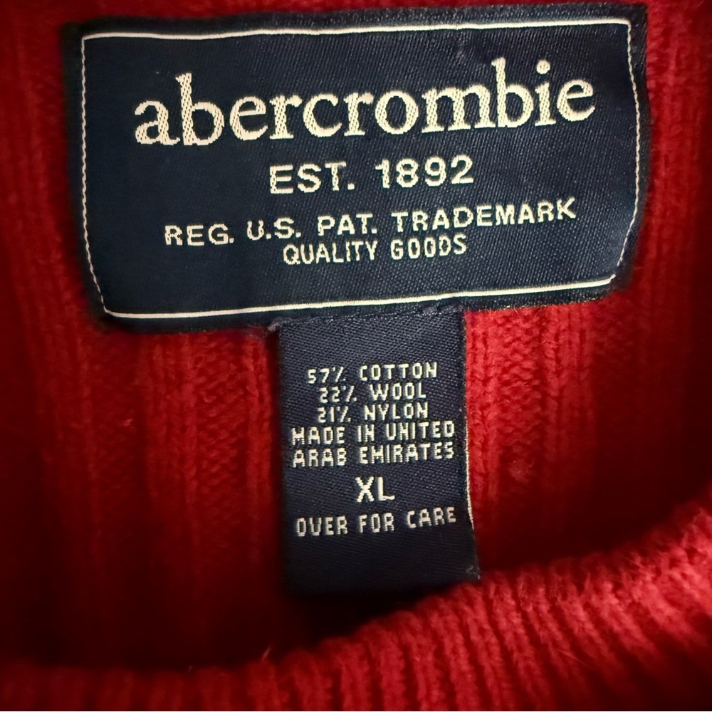 Abercrombie Red Ribbed Wool Blend Sweater Mountain Patch XL‎ Womens Crewneck - Picture 5 of 5